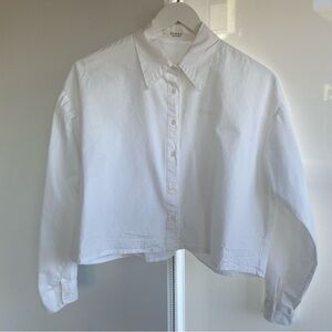 Comma Made in Korea Cropped White Boxy Button-Up Shirt Size Medium